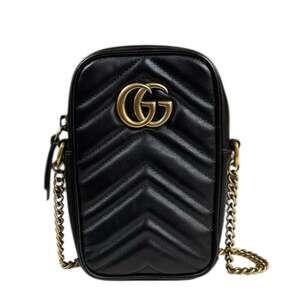 Gucci GG Marmont Shoulder Bag, Leather 598597, Black, Women's, Pre-owned Chain